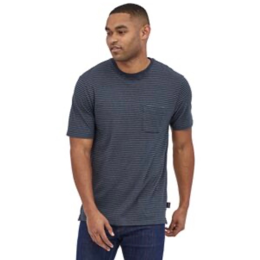 Denim & Flower Ricky Singh Mens Navy Blue‎ Striped Pocket T-Shirt Size Medium